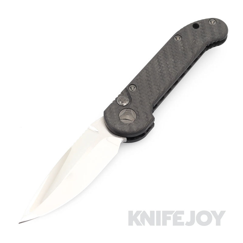 Marfione Custom Knives LUDT Mirror Polished Blade with Carbon Fiber/ Carbon Fiber Inlaid Button/ DLC Ringed Hardware