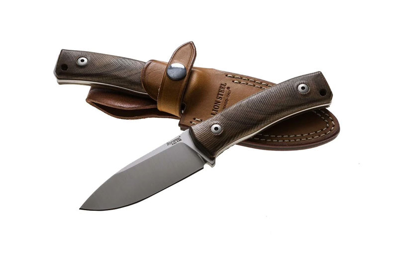 Lionsteel M4 WN Knife - M390 satin Walnut wood handle, leather sheath