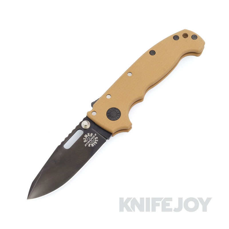 Demko Knives MGAD20S Spear Point DLC Magnacut Blade with Brown Fine Textured G10 Handles