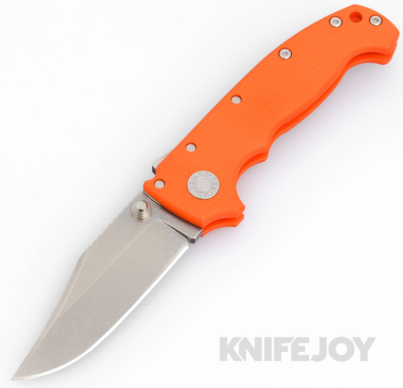 Demko Knives AD20 KnifeJoy Exclusive Bowie 20CV No Slot Blade with Orange G10 Handles