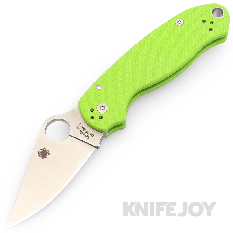 Spyderco (C223GPNGR) Para 3 Neon Green G10 with 20CV PlainEdge Blade KnifeJoy Exclusive