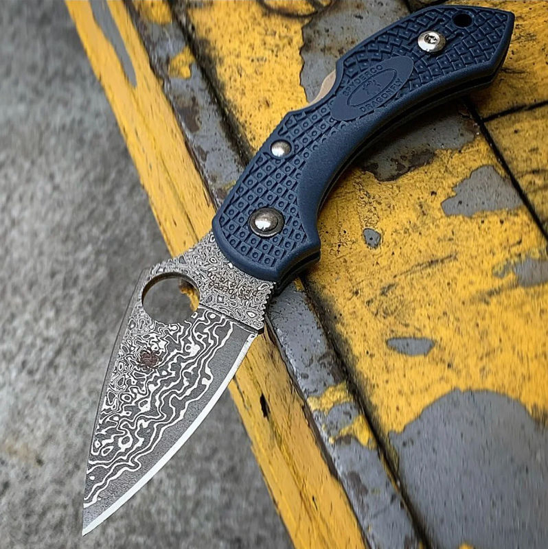 Spyderco C28PDBL2 KJ Exclusive Dragonfly 2 Steel Blue FRN Handles Damascus Blade
