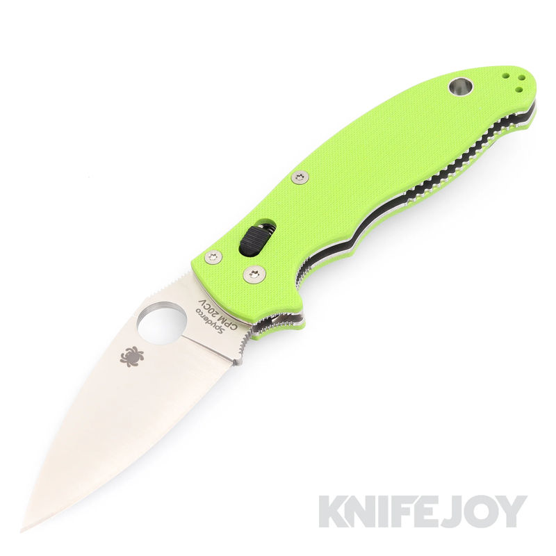 Spyderco C101GPNGR2 Manix 2 Folder KnifeJoy Exclusive PlainEdge CPM 20CV Satin Blade with Neon Green G-10 Handles