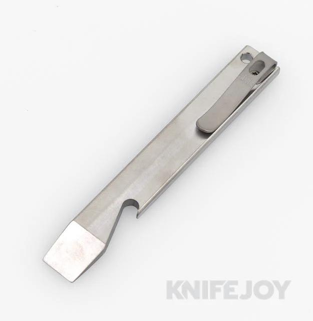 Maverick Customs 5" Polished Titanium Pocket Pry Bar/ Bottle Opener with Pocket Clip
