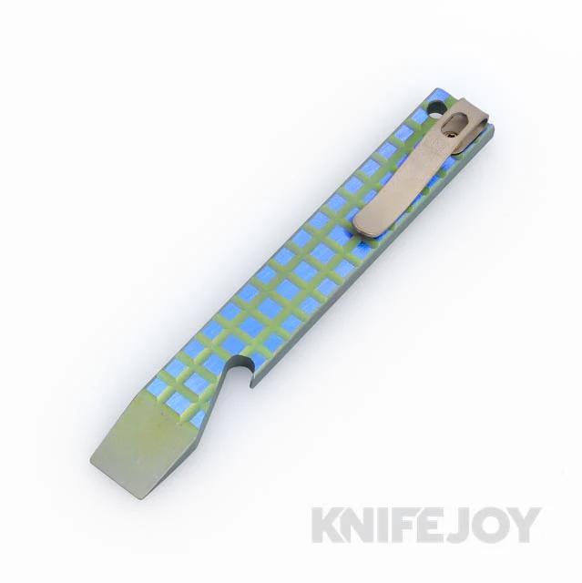 Maverick Customs 5" Green/ Blue Frag Titanium Pocket Pry Bar/ Bottle Opener with Pocket Clip
