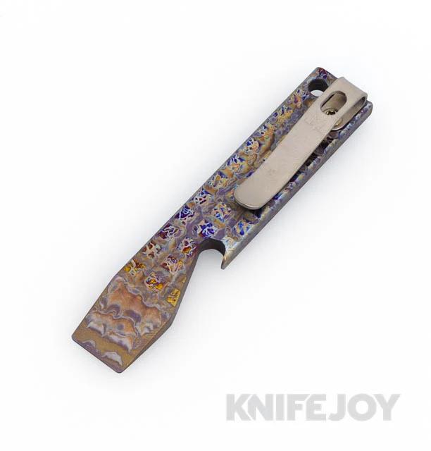 Maverick Customs 3.8" Flamed Frag Titanium Pocket Pry Bar/ Bottle Opener with Pocket Clip