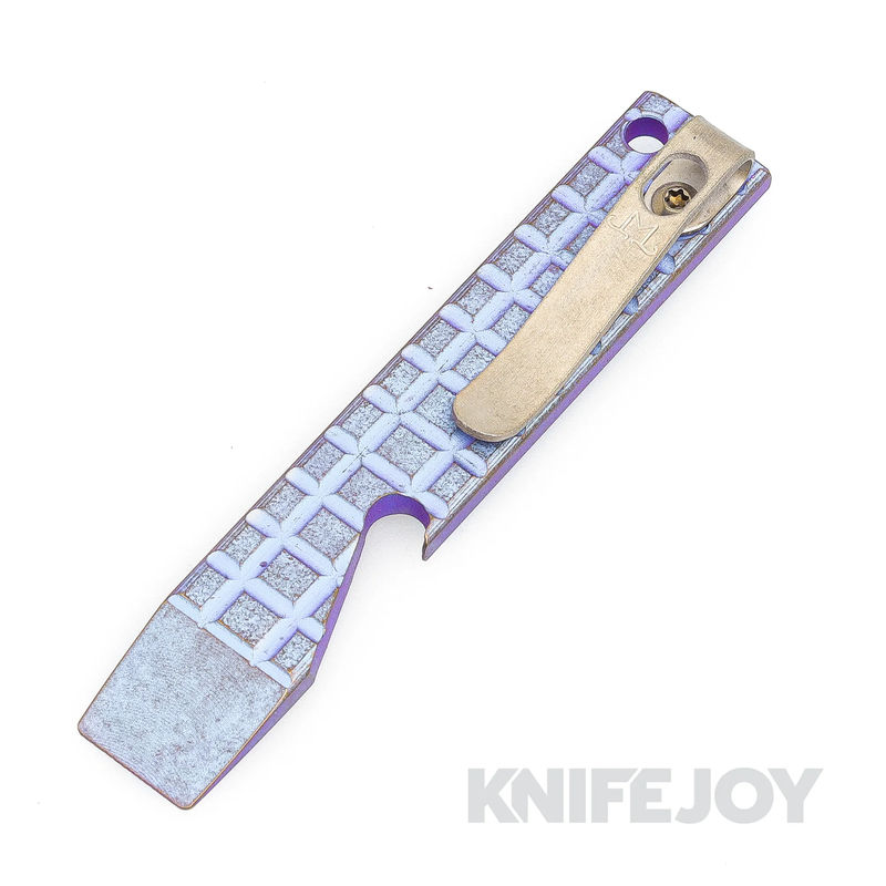 Maverick Customs 4.0"  Blue Frag Titanium Pocket Pry Bar/ Bottle Opener with Stonewash Pocket Clip