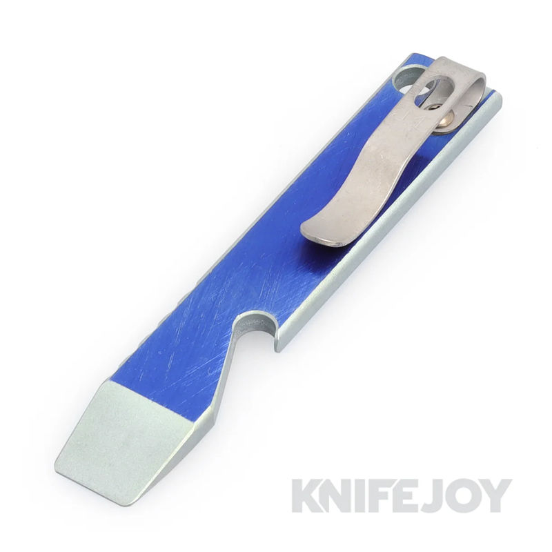 Maverick Customs 4" Crosshatch Blue/ Green Anodized Titanium Pocket Pry Bar/ Bottle Opener