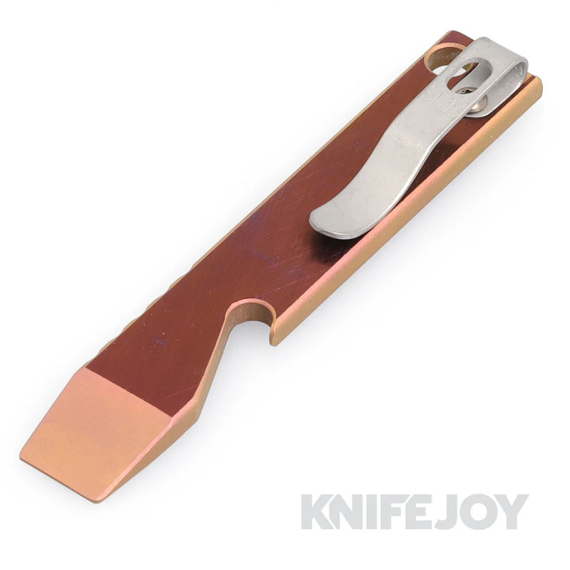Maverick Customs 4" Crosshatch PEACH Anodized Titanium Pocket Pry Bar/ Bottle Opener