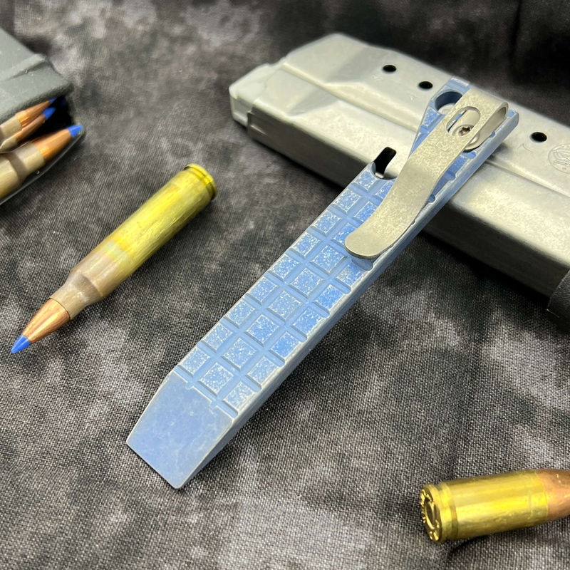 Maverick Customs 4.0" Frag Dark Blue Anodized Titanium Pocket Pry Bar