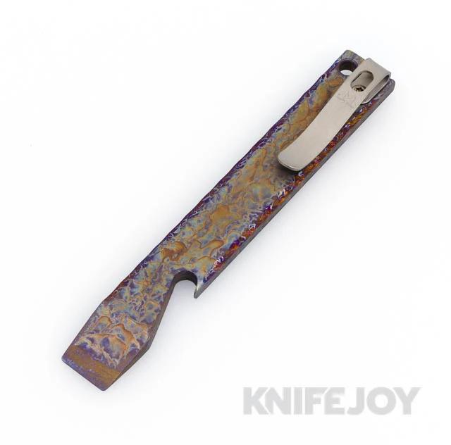 Maverick Customs 5" Oil Slick/ Tesla Etch Titanium Pocket Pry Bar/ Bottle Opener with Pocket Clip