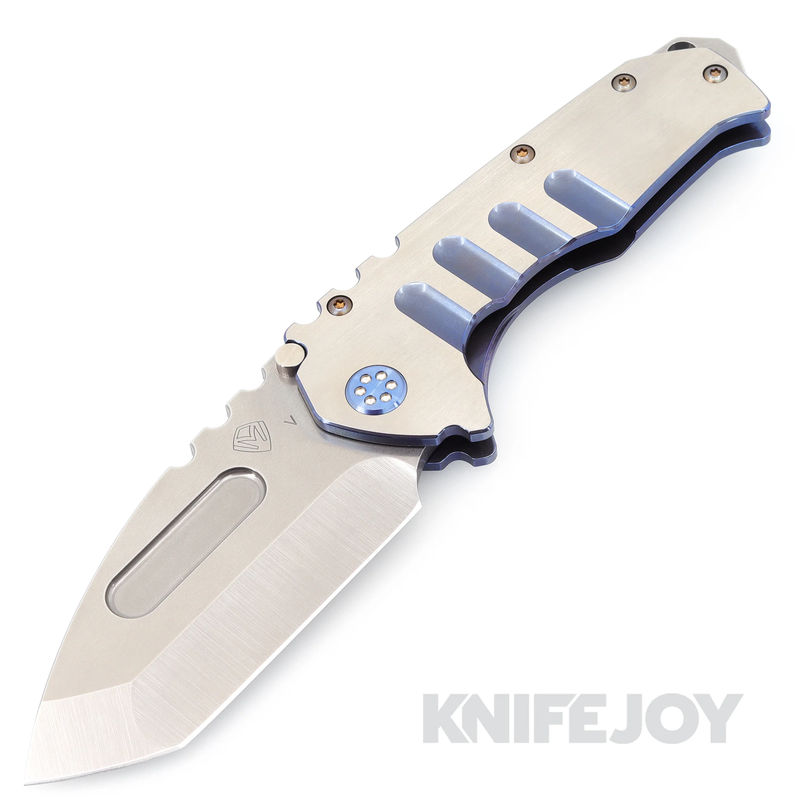 Medford Knives Praetorian "T" CPM 20CV Tumbled Tanto Blade with Blue Handles w/ Silver Flats/ Blue HW/ Brush Clip KJ Exclusive