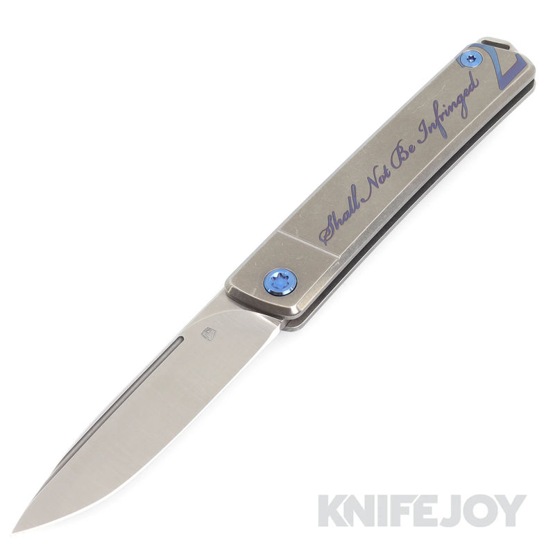 Medford Knives Gentleman Jack-2 S45VN Tumbled Drop Point Blade with Tumbled 2nd Amendment Handles/ Blue Hardware and Clip