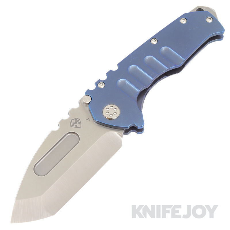Medford Knives Praetorian "T" CPM 20CV Tumbled Tanto Blade with Blue Handles/ Standard Hardware and Clip