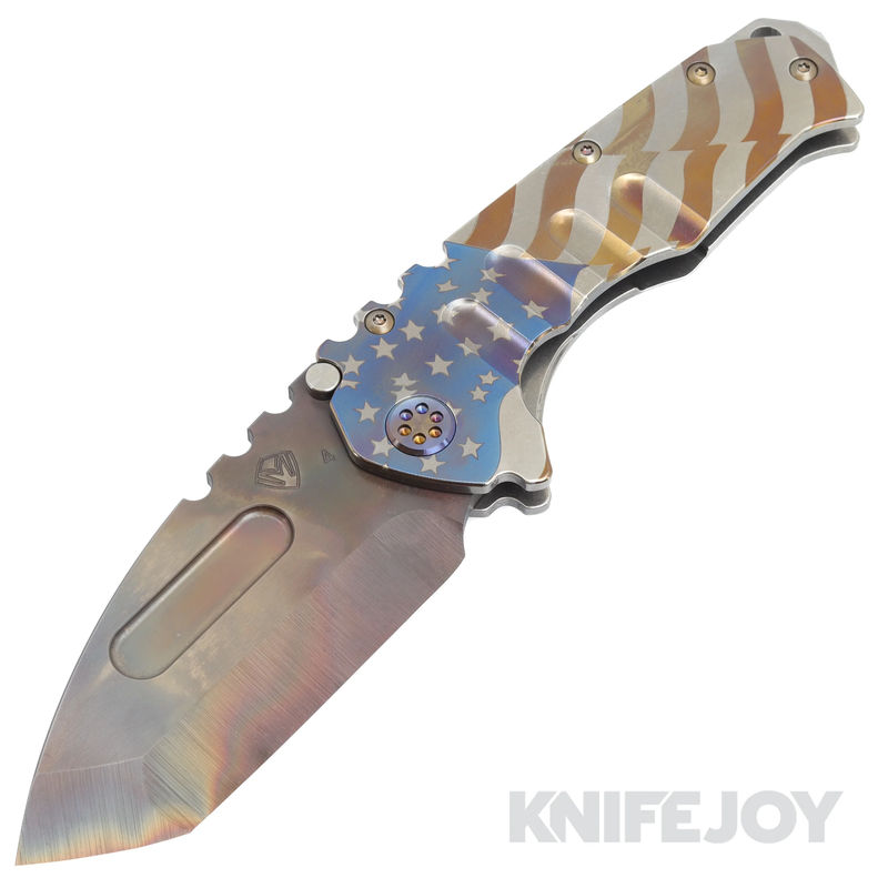 Medford Knives Praetorian "T" S45VN Vulcan Tanto Blade with Tumbled Full Color American Flag Handles/ Flamed Hardware and Clip