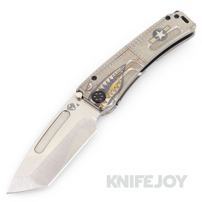 Medford Knives Marauder-H S45VN Tumbled Tanto Blade with Tumbled Warthog/ Stars N Bars Handles/ Black Hardware and Clip