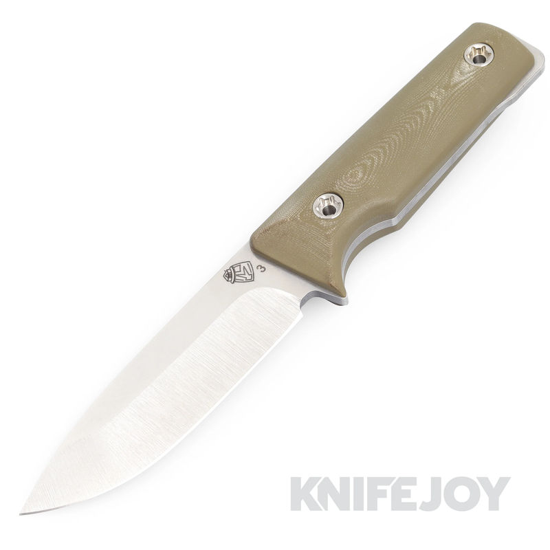 Medford Knives Bushcrafter Fixed Blade 3V Tumbled Blade with OD Green G10 Handles/ Leather Sheath