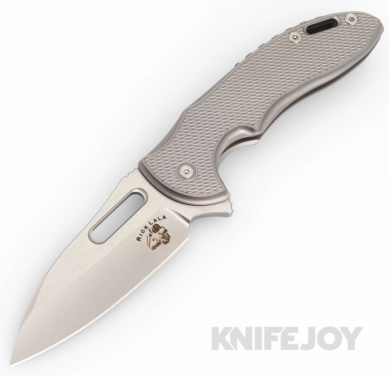 Mechforce Knives Rick Lala Collab Sentry Frame Lock Flipper Knife M390 Dual Tone Blade with Diamond Pattern Titanium Handles
