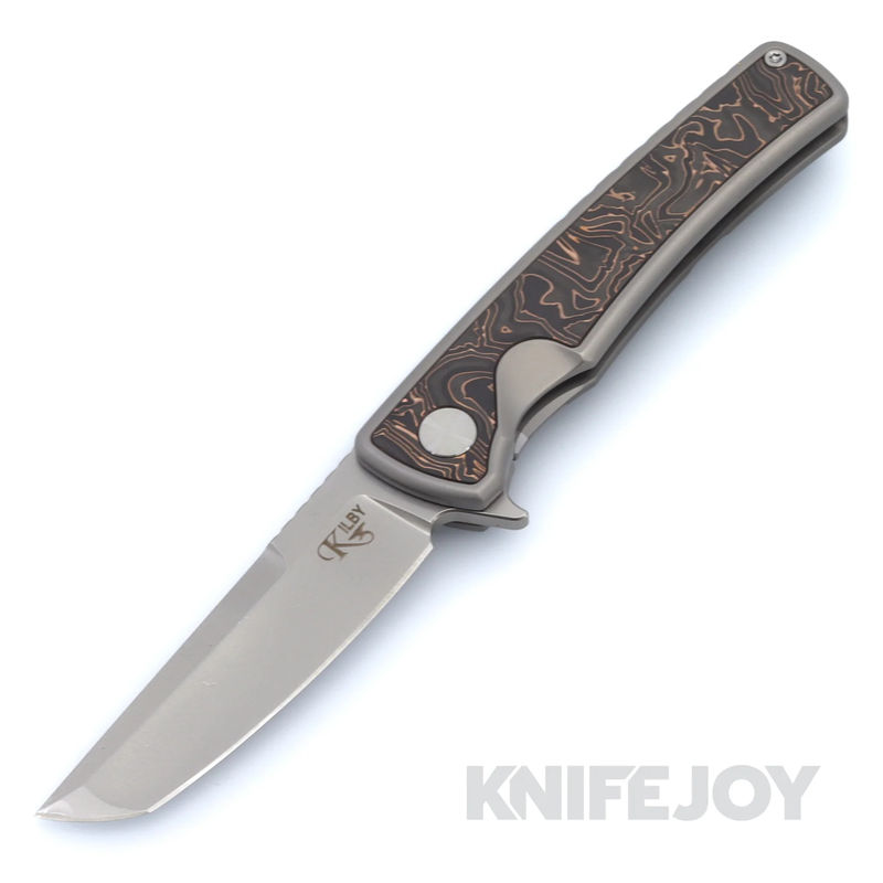 Mechforce Kilby Collab Shard Integral Folder with Stonewash M390 Blade and Glass-Blasted Ti Handle with Copper Foil Carbon Fiber Inserts