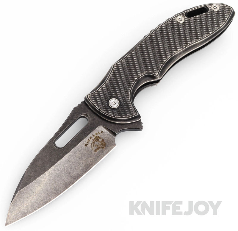 Mechforce Knives Rick Lala Collab Sentry Frame Lock Flipper Knife Limited Edition Black M390  Blade with Black Diamond Pattern Titanium Handles