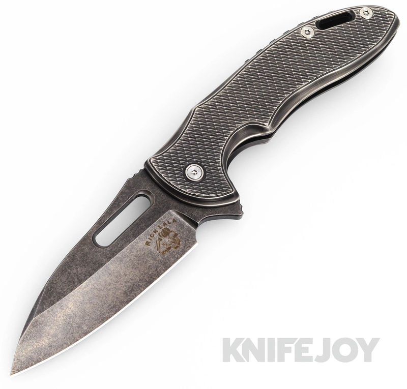 Mechforce Knives Rick Lala Collab Sentry Frame Lock Flipper Knife Limited Edition Black M390  Blade with Black Diamond Pattern Titanium Handles