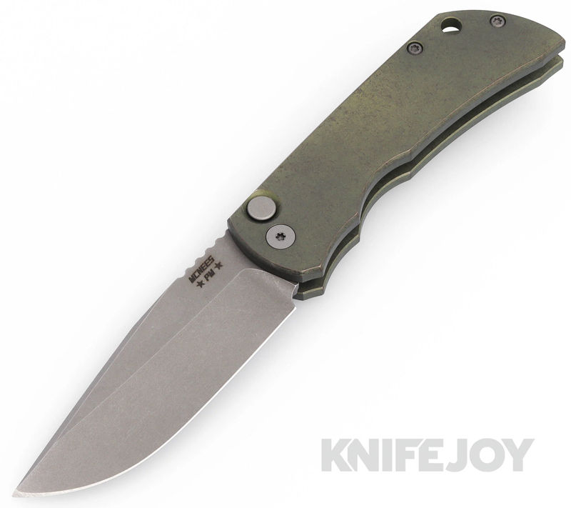McNees Knives PM AUTOMAC  Gen2 Magnacut Blade and Atomic Green/Bronze Titanium Handles