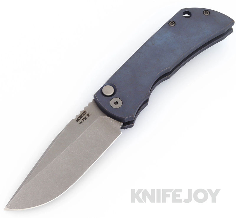 McNees Knives PM AUTOMAC Gen2 Magnacut Blade and Atomic Blue/Bronze Titanium Handles