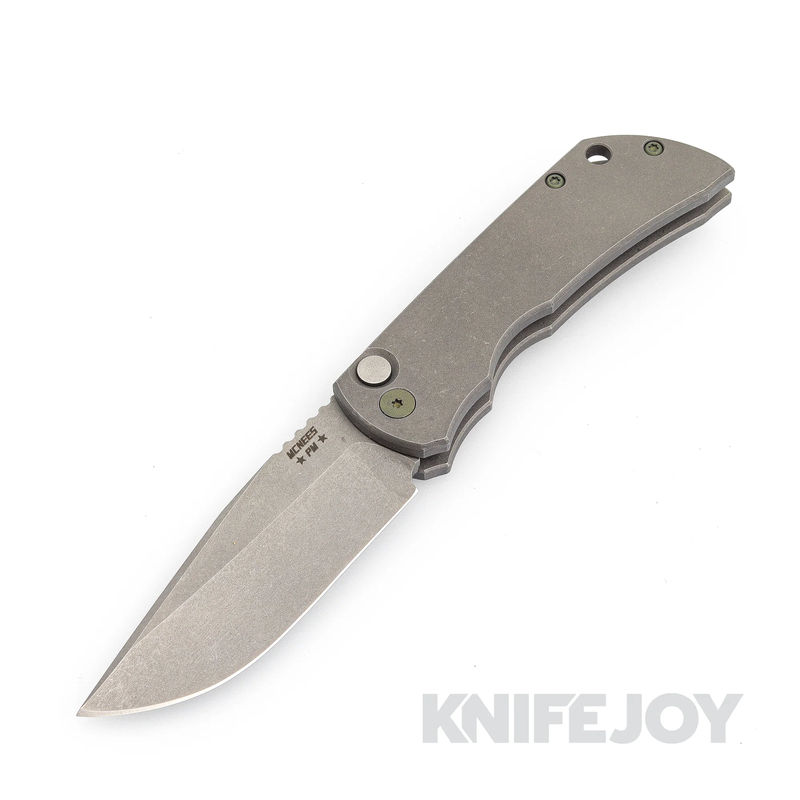 McNees Knives PM Mac 2 AutoMac Stonewash Magnacut Blade with SW Atomic Titanium Handle/ Green Hardware