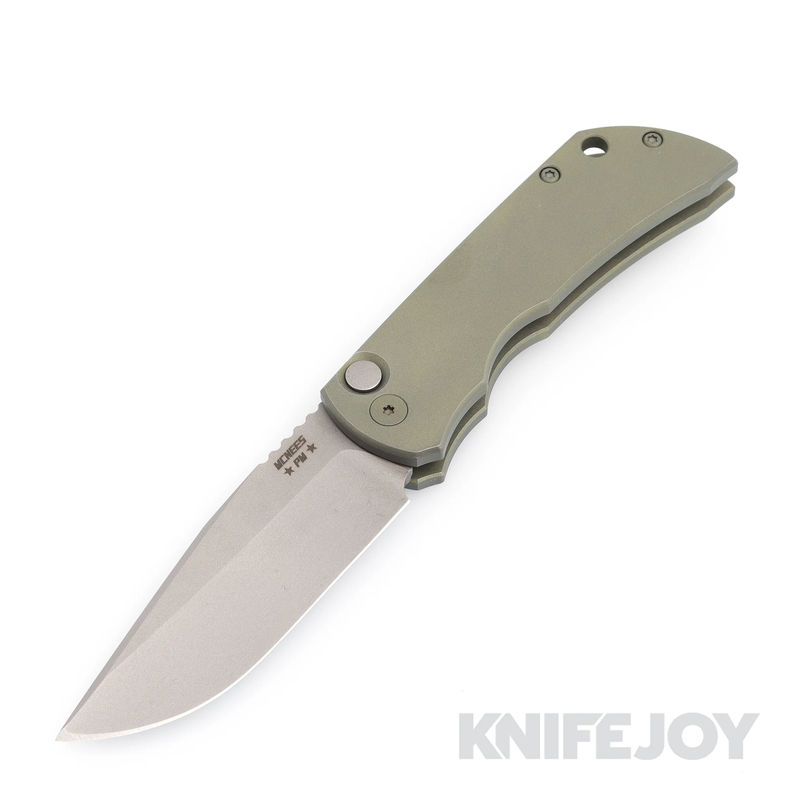 McNees Knives PM Mac 2 AutoMac Stonewash Magnacut Blade with Matte Green Titanium Handle