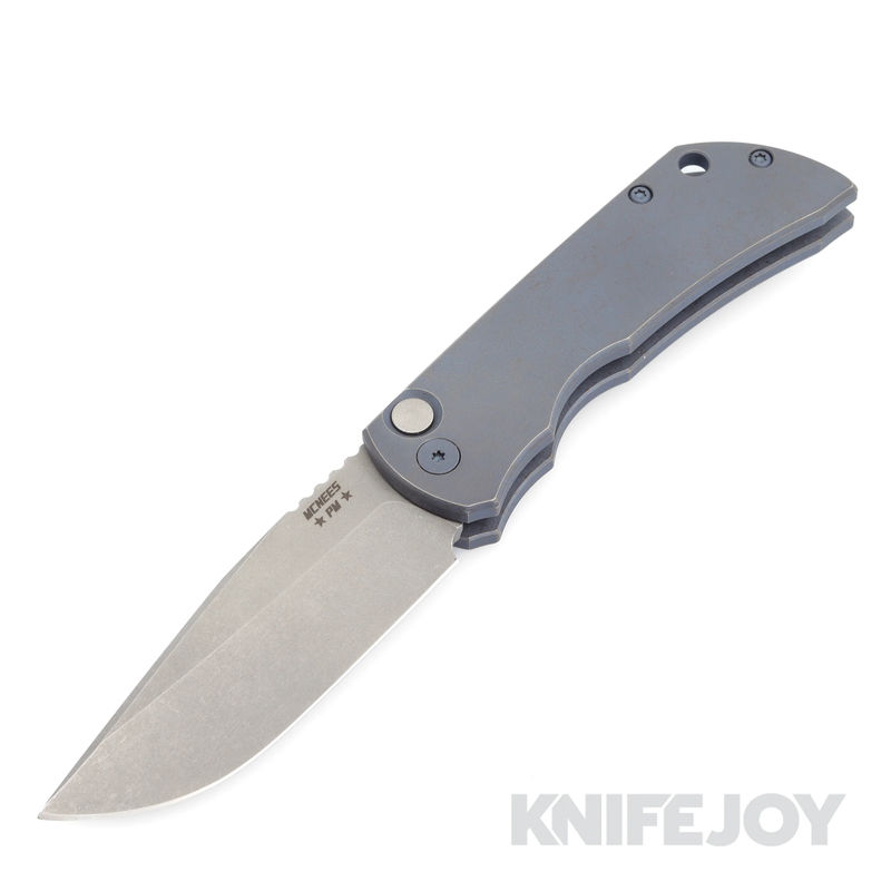McNees Knives PM Mac 2 AutoMac Stonewash Magnacut Blade with SW Blue/ Bronze Atomic Titanium Handle