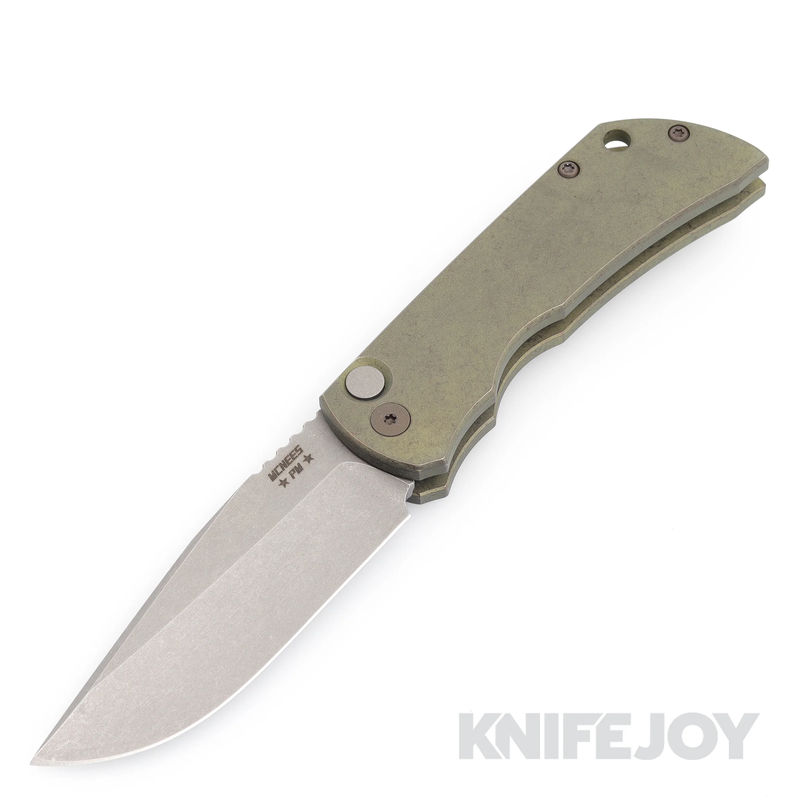 McNees Knives PM Mac 2 AutoMac Stonewash Magnacut Blade with SW Green/ Bronze Atomic Titanium Handle