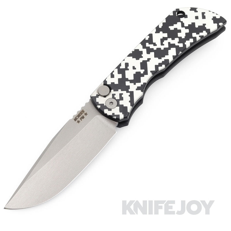 McNees Knives PM Mac 2 Auto Stonewash Blade with Matte Black Digital Aluminum Handle