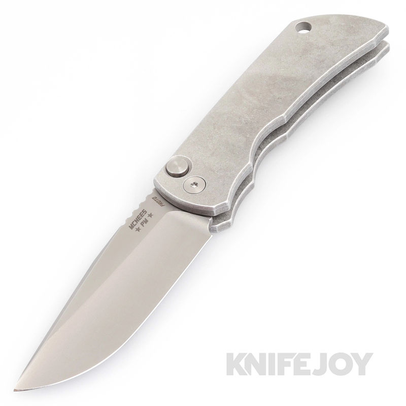 McNees Knives PM Mac 2 Auto PROTOTYPE Stonewash Blade and Stonewash Titanium Handle