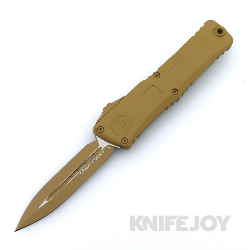 MICROTECH 1142-1CRA Combat Troodon Gen III OTF Auto Double Edge Standard Blade with Cerakote RAL-8000 Aluminum Handles