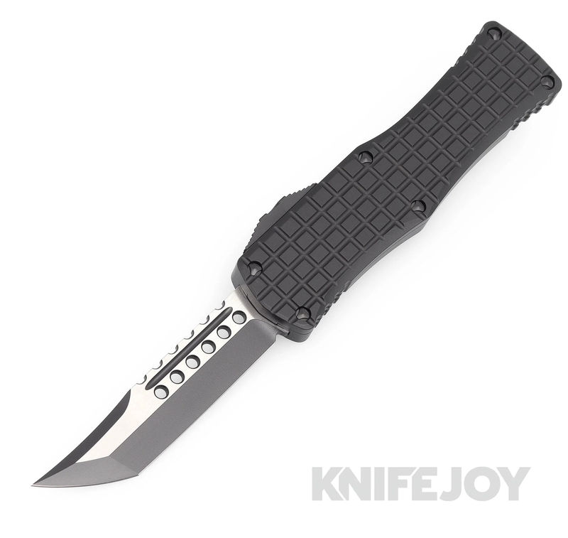 MICROTECH 919-1TFRS Hera Auto OTF Signature Series HellHound Shadow Tanto Edge DLC/ Satin Flats Blade with FRAG Black Aluminum Handles/ DLC Hardware - Clearance-