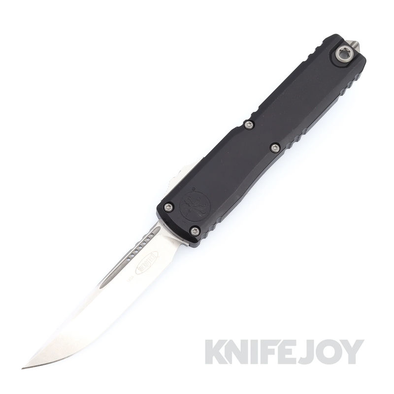 MICROTECH 1121-10 Ultratech ZBP GEN III OTF Auto Single Edge Stonewash Standard Blade with Black Aluminum Handles