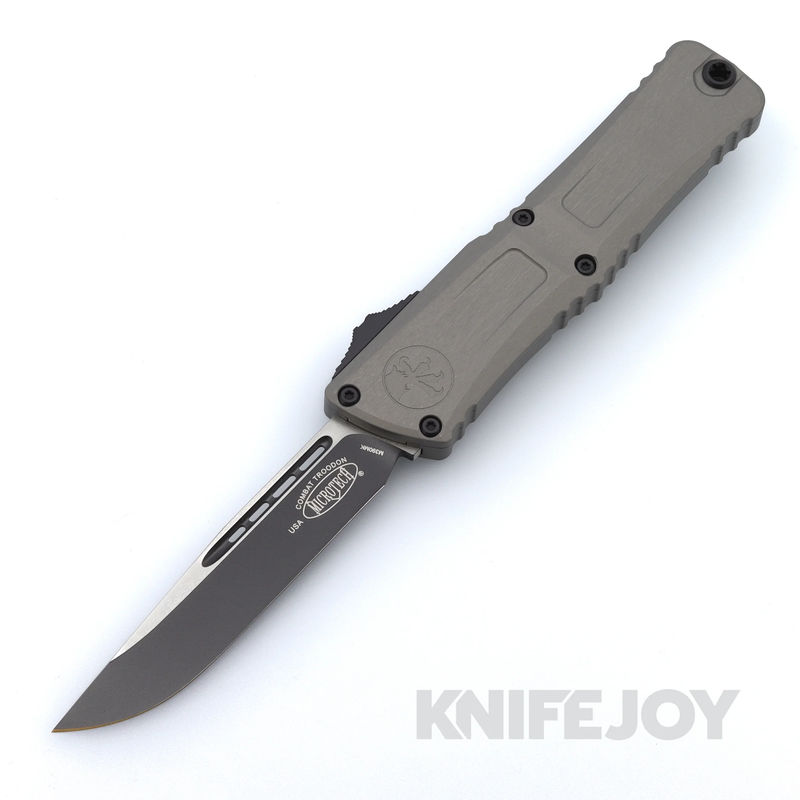 MICROTECH 1143-1NC Combat Troodon III OTF Auto GEN III Single Edge Two-Tone Standard Blade with Natural Clear Anodized Aluminum Handles
