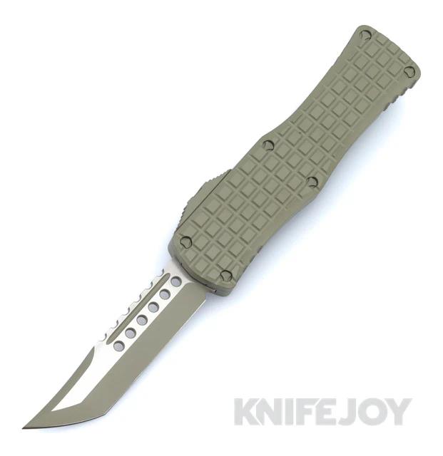 MICROTECH 919-1FRCFTS Hera Auto OTF Signature Series HellHound Shadow Tanto Edge Forest Green Cerakote / Satin Flats Blade with Forest Green Aluminum Handles