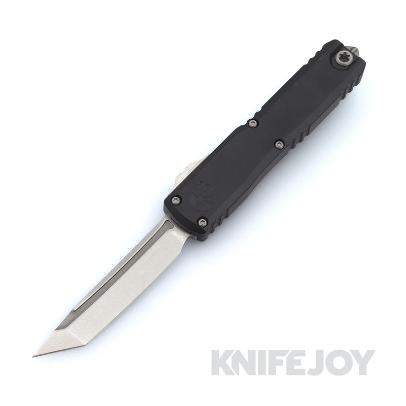 MICROTECH 1123-10 Ultratech ZBP OTF GEN III Auto Tanto Edge Stonewash Standard Blade with Black Aluminum Handles