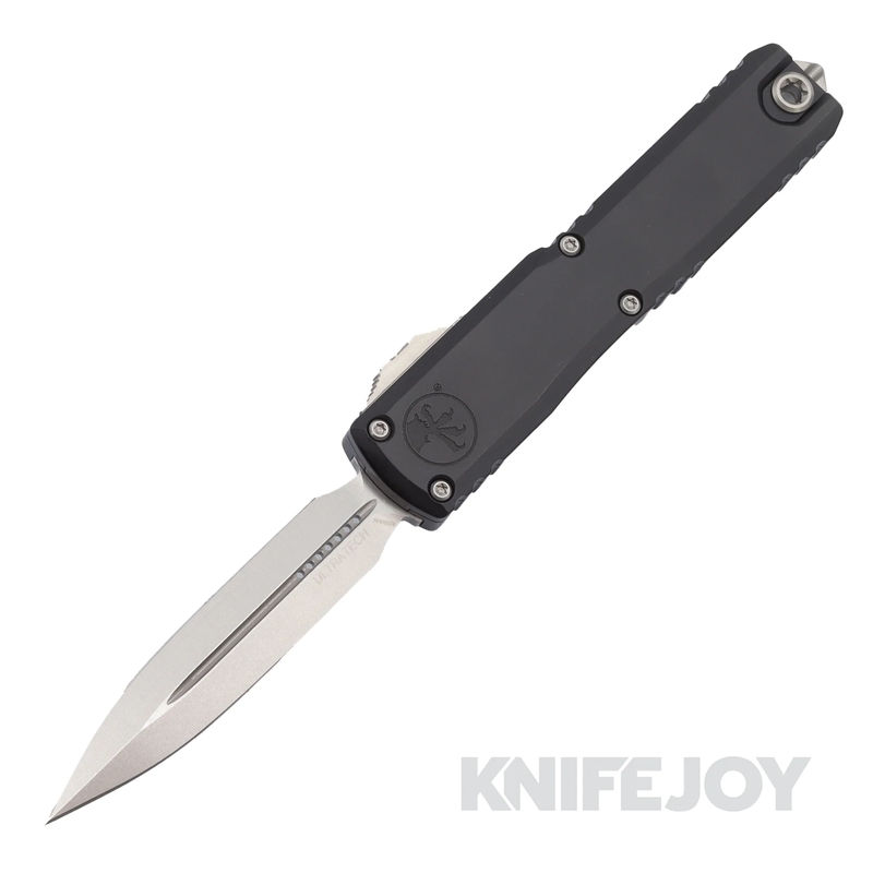 MICROTECH 1122-10 Ultratech Gen III ZBP OTF Auto Double Edge Stonewash Standard Blade with Black Aluminum Handles