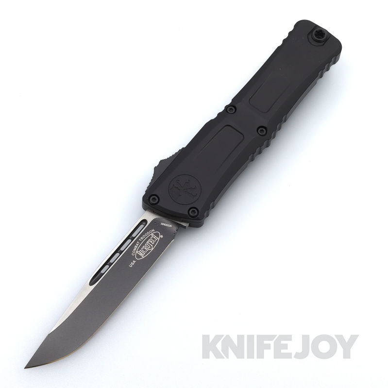 MICROTECH 1143-1T Combat Troodon III OTF Auto Single Edge Two-Tone Standard Blade with Black Aluminum Handles