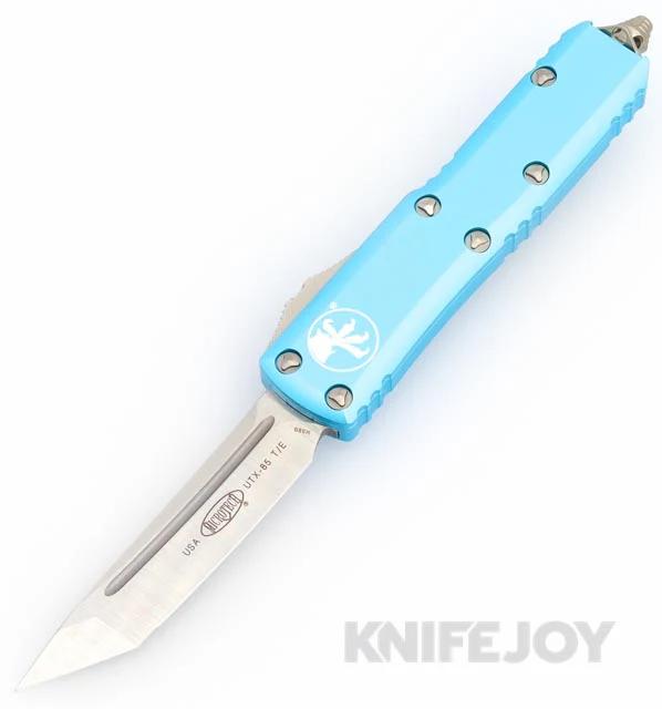 MICROTECH 233-4TQ UTX-85 II OTF Auto Tactical Tanto Satin Blade with Turquoise Aluminum Handles
