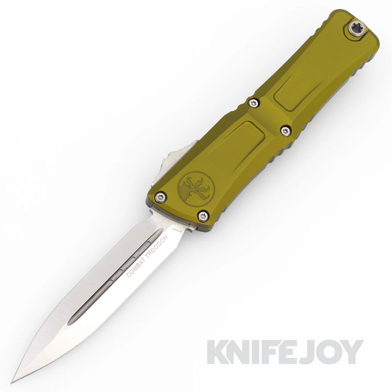 MICROTECH 1142-10OD Combat Troodon III OTF Auto Double Edge Standard Stonewash Blade with OD Green Aluminum Handles