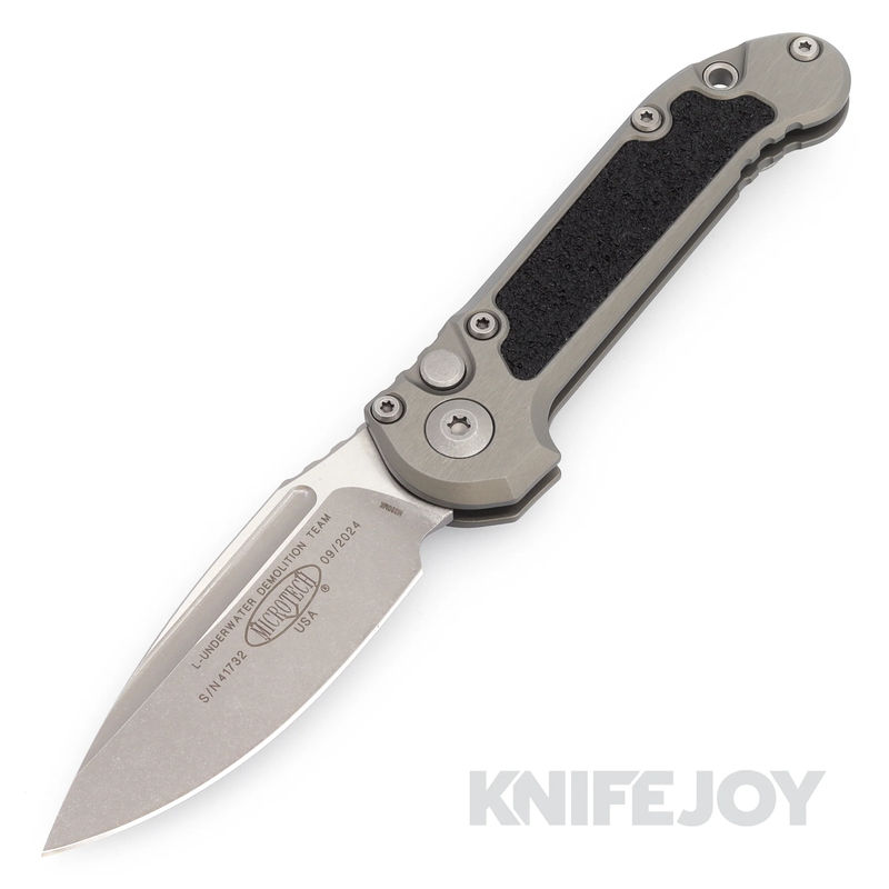 MICROTECH 1135-10APNC Auto L.U.D.T. GEN III Auto Standard Edge Apocalyptic Blade with Natural Clear Aluminum Handles