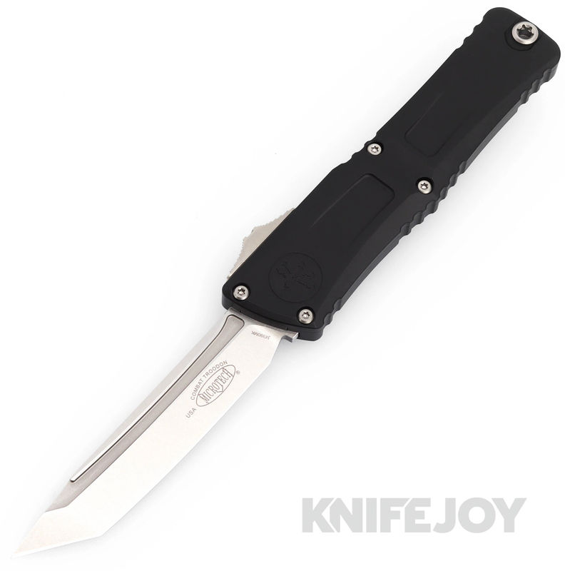 MICROTECH 1144-10 Combat Troodon III OTF Auto Single Tanto Edge Standard Blade with Black Aluminum Handles