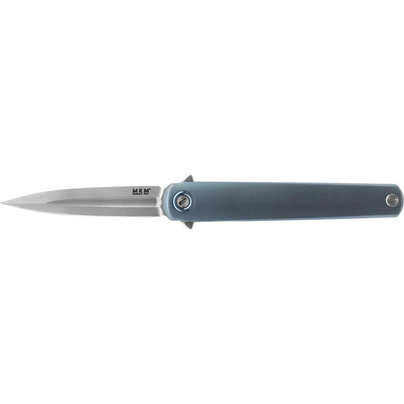 MKM Maniago Knife Makers Flame Dagger FL02-TBSW Folding Knife/ M390 Stonewashed Blade with Blue GR.5 Titanium Handles