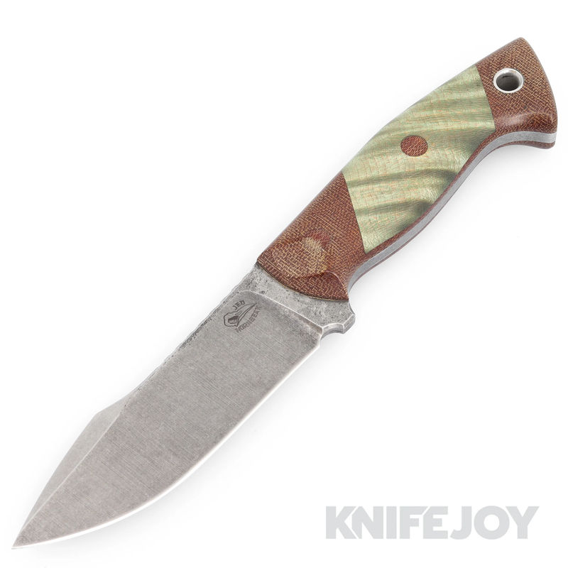 Jed Hornbeak Knives Hunter Fixed Blade Stonewash Circular Sawmill Blade with Linen Micarta/ Maple Bolstered Handles