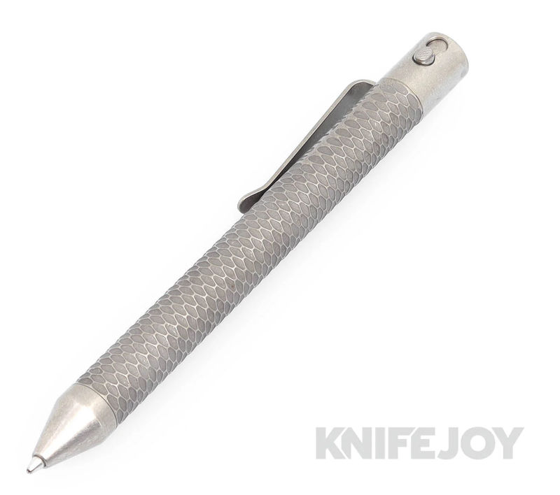 Nottingham Tactical TiButton Right Hand Double Lock Parker Full Carved Blasted Titanium Pen