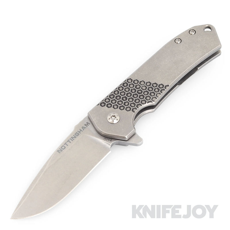 Nottingham Tactical Ultra4 Folder Tumbled Blade with Honey Badger Blackened Titanium Handles