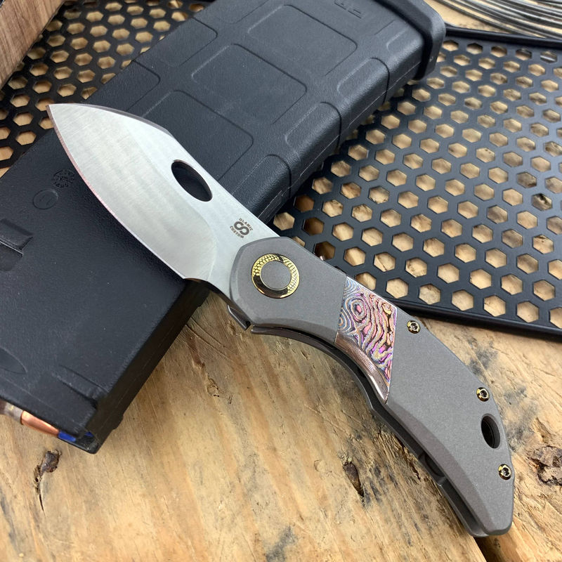 Olamic Cutlery Custom Busker 365 M390 Large Satin Blade/ Fedokume Inlay and Clip/ SAW File Backspacer